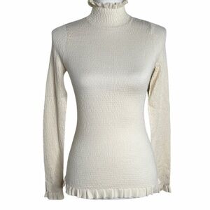 Rachel Parcell cream ruffle turtleneck